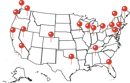 Map of the United States showing For People's distributed team